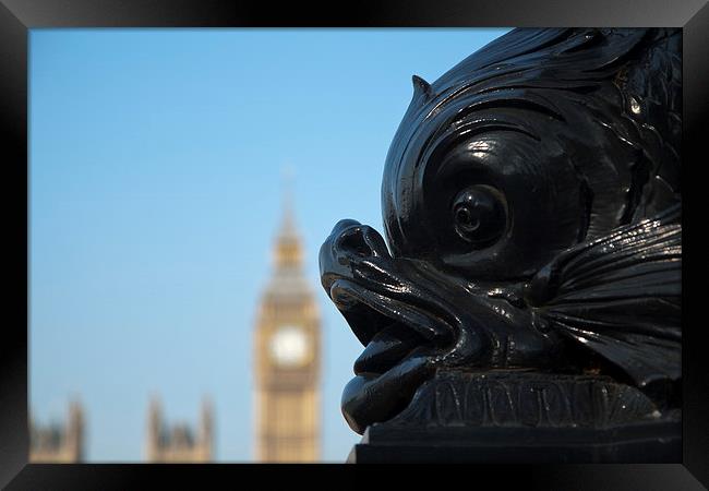Fish Poking Tongue at Big Ben Framed Print by Adam Withers
