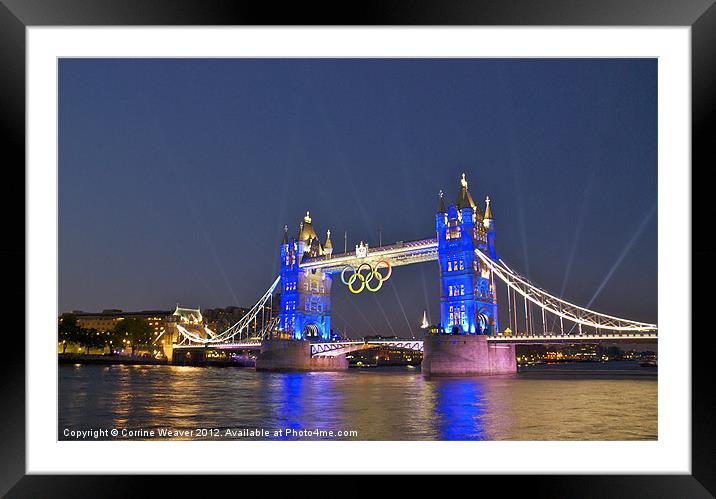London Bridge Night Time Olympic Style Framed Mounted Print by Corrine Weaver