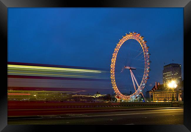 London Eye light trails Framed Print by James Neale