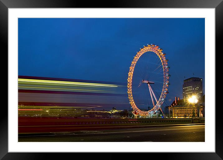 London Eye light trails Framed Mounted Print by James Neale
