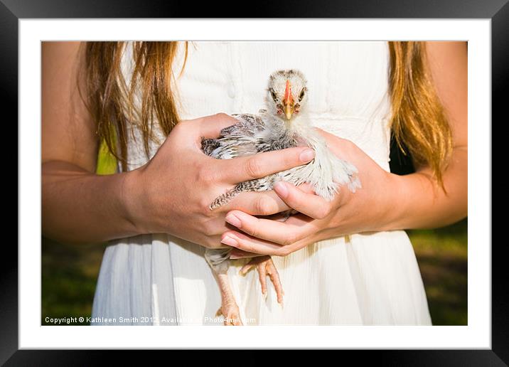 Girl holding a chicken Framed Mounted Print by Kathleen Smith (kbhsphoto)
