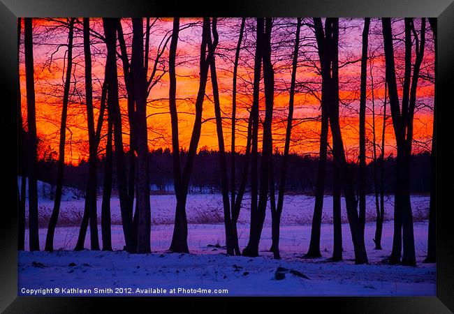Sunset behind trees Framed Print by Kathleen Smith (kbhsphoto)