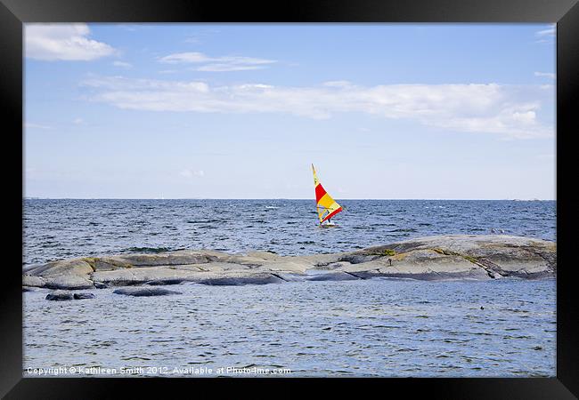 Windsurfer with bright sail Framed Print by Kathleen Smith (kbhsphoto)
