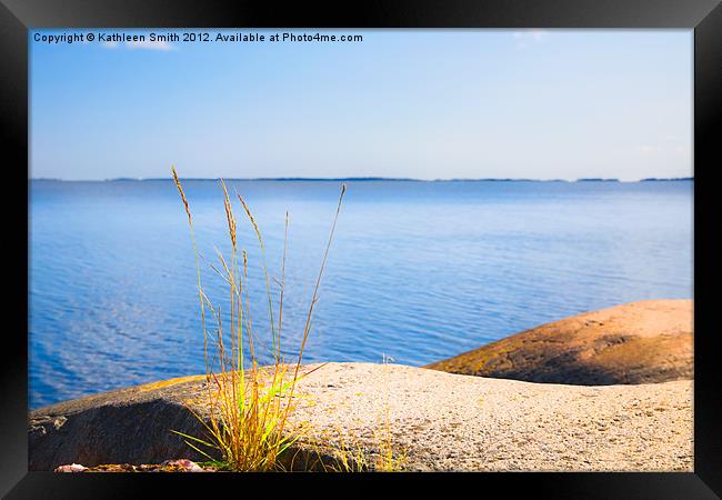 Soft pink rocks and sea Framed Print by Kathleen Smith (kbhsphoto)