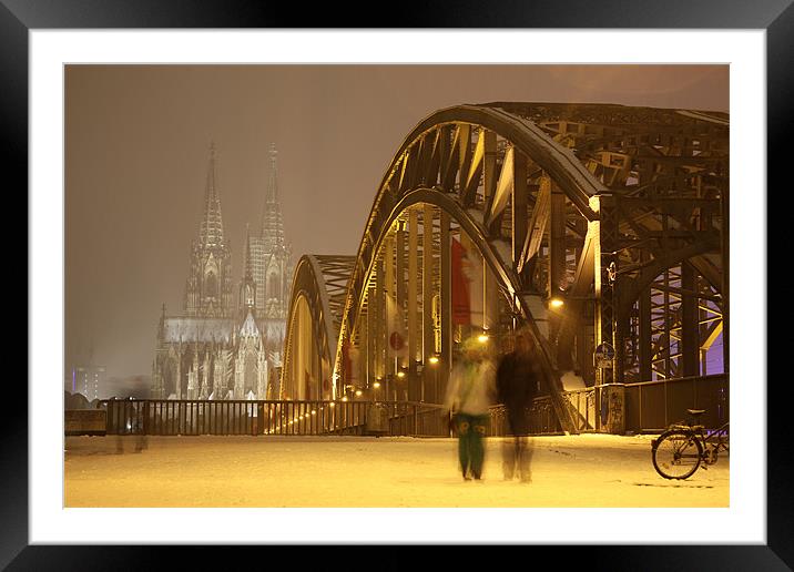 Cologne Cathedral at night Framed Mounted Print by peter schickert