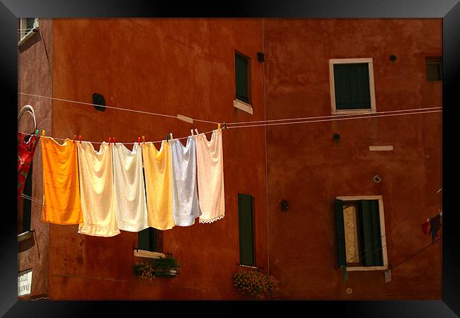 clothes line or washing line in venice Framed Print by peter schickert