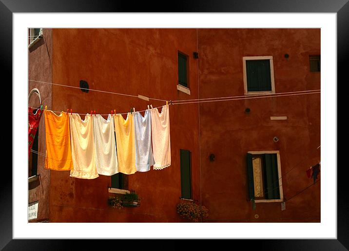 clothes line or washing line in venice Framed Mounted Print by peter schickert
