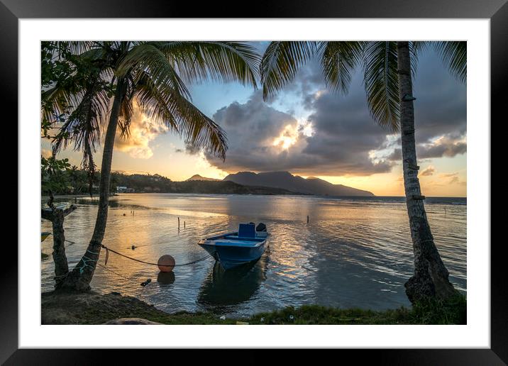 Dominica sunset, Caribbean Framed Mounted Print by peter schickert