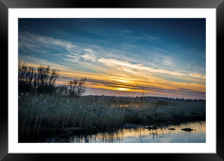 Sunset over Oulton Marshes Framed Mounted Print by Mark Ewels