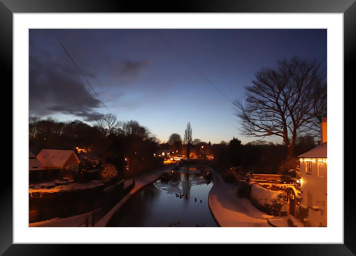 Snow, Sunset, Canal. Framed Mounted Print by Kitty 