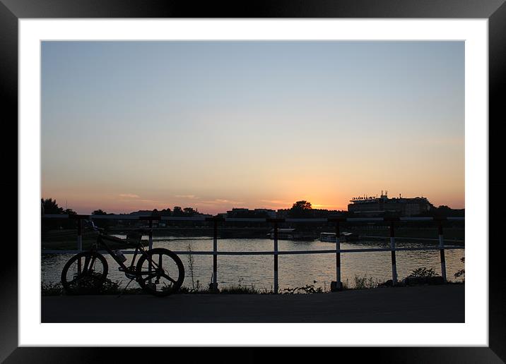 Sunset Bike. Framed Mounted Print by Kitty 