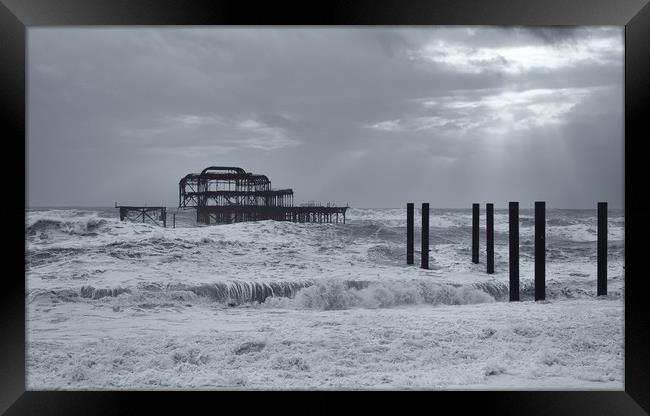 West Pier, Brighton, Storms, Rough Sea Framed Print by Sue MacCallum- Stewart