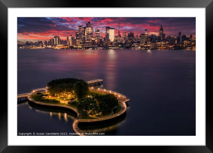 NJ NYC Skyline Sunrise Framed Mounted Print by Susan Candelario
