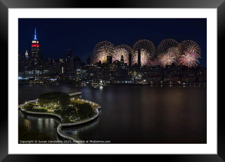 NYC Skyline 4th of July  Framed Mounted Print by Susan Candelario