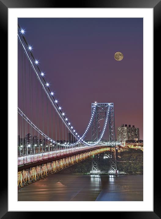 Moon Rise over the George Washington Bridge Framed Mounted Print by Susan Candelario