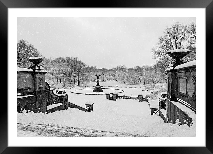 Bethesda Fountain In Central Park BW Framed Mounted Print by Susan Candelario