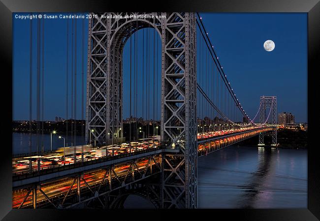 George Washington Bridge Moon Rise Framed Print by Susan Candelario