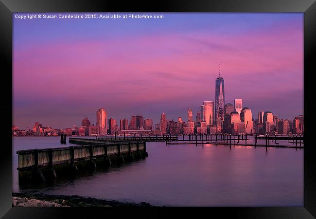 The sunsets at One World Trade Center Framed Print by Susan Candelario