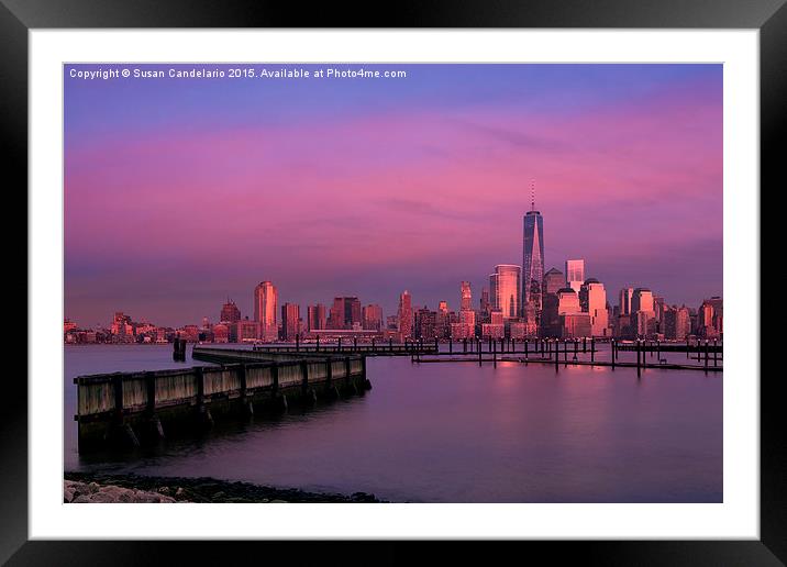 The sunsets at One World Trade Center Framed Mounted Print by Susan Candelario
