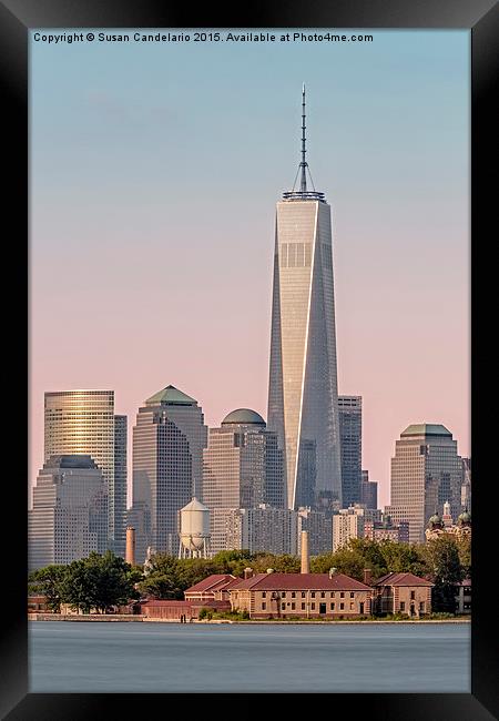 One World Trade Center And Ellis Island Framed Print by Susan Candelario