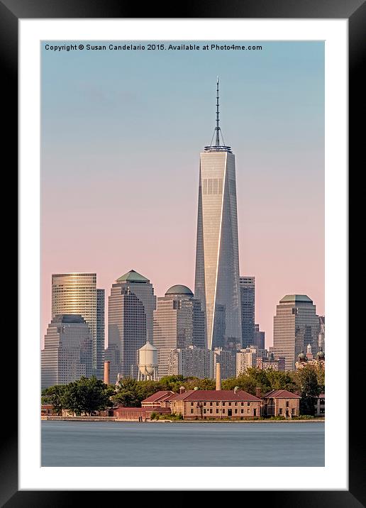 One World Trade Center And Ellis Island Framed Mounted Print by Susan Candelario