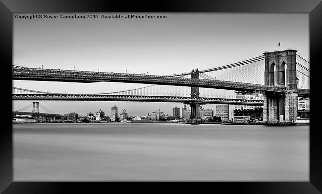 New York City Bridges BMW BW Framed Print by Susan Candelario