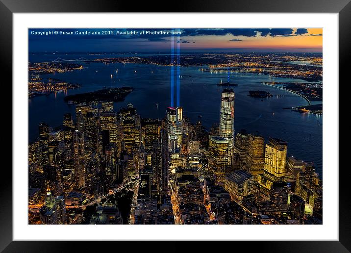 NYC 911 Tribute In Lights Framed Mounted Print by Susan Candelario