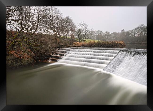 River Irwell Weir at Burrs Country Park Bury Lancashire Framed Print by Jonathan Thirkell