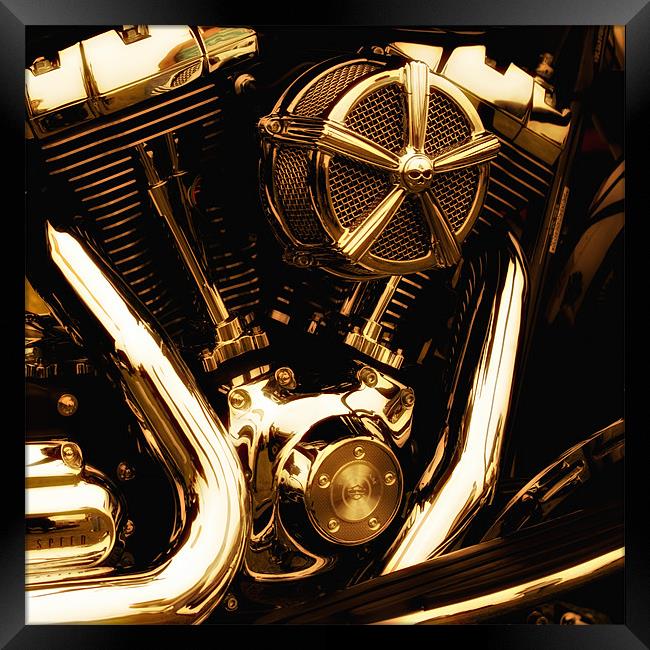 Motorcycle Gold Engine Framed Print by Jay Lethbridge