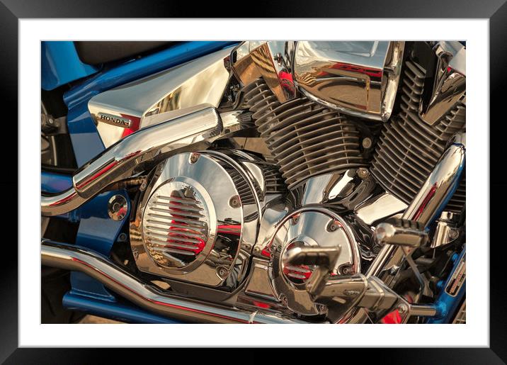 Blue and Chrome Engine Framed Mounted Print by Jay Lethbridge