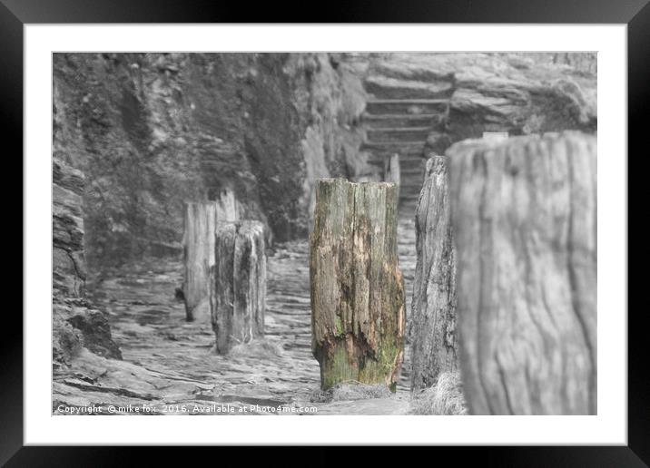 sea wall timbers Framed Mounted Print by mike fox