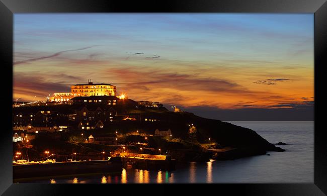 Newquay Harbor at Night Framed Print by Nicholas Burningham