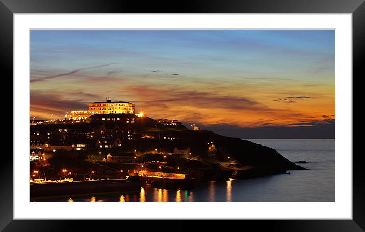 Newquay Harbor at Night Framed Mounted Print by Nicholas Burningham