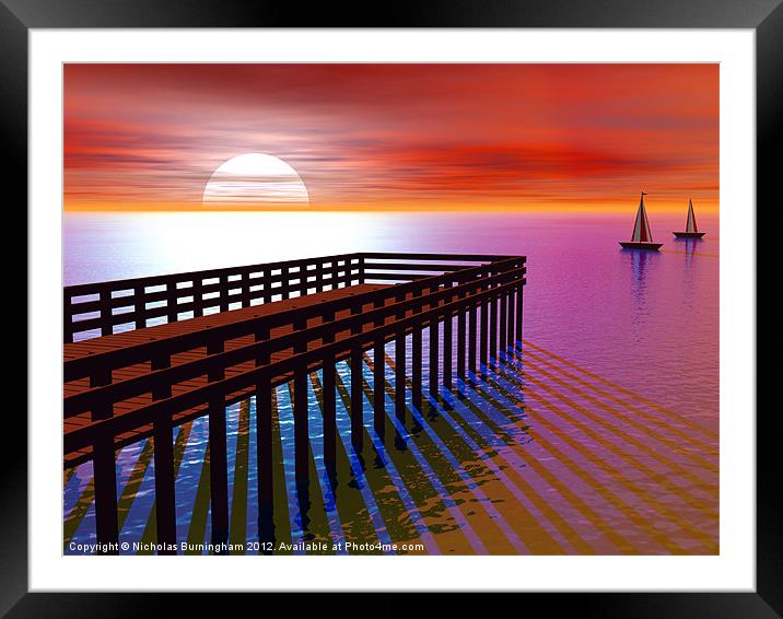 Pier at sunset Framed Mounted Print by Nicholas Burningham
