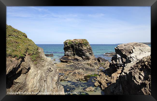 Gull Rock, Porth Beach, Newquay, Cornwall Framed Print by Nicholas Burningham