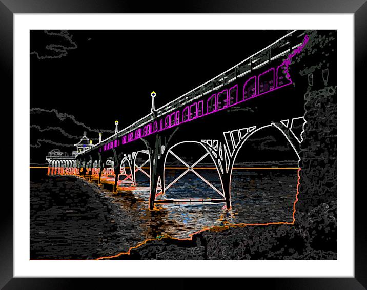 Clevedon Pier Neon Framed Mounted Print by Anthony Palmer-Greene