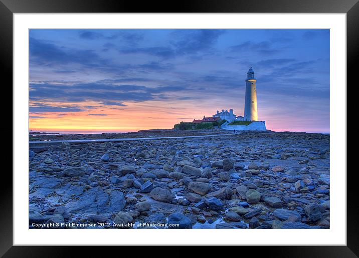 St Marys Lighthouse at Sunset Framed Mounted Print by Phil Emmerson