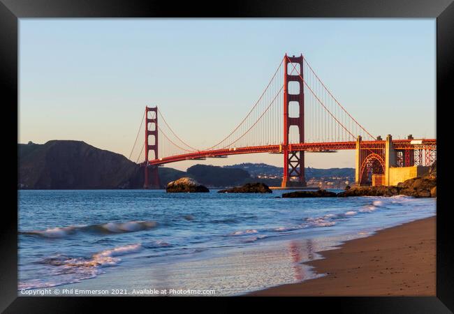 Golden Gate Bridge at dusk Framed Print by Phil Emmerson