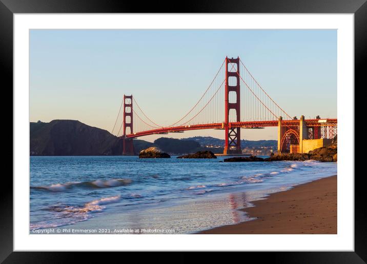 Golden Gate Bridge at dusk Framed Mounted Print by Phil Emmerson