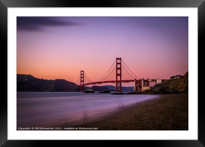Dusk at the Golden Gate Bridge Framed Mounted Print by Phil Emmerson