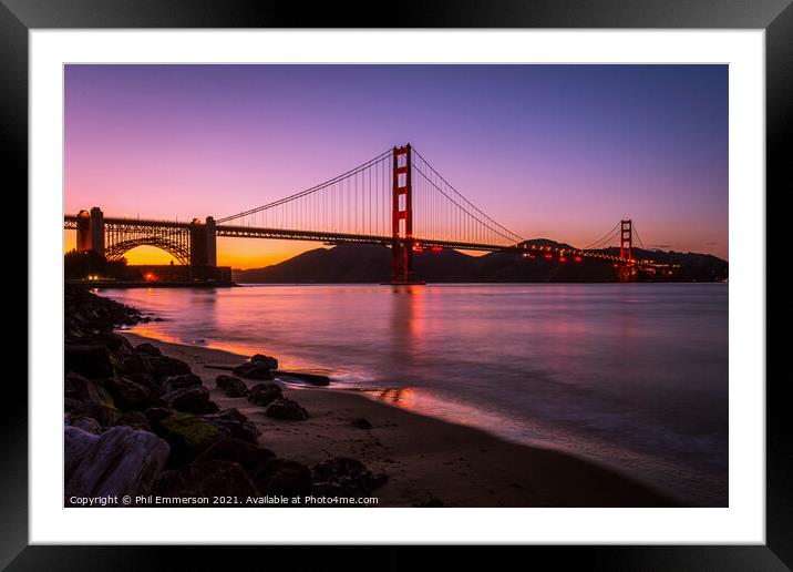 Dusk at the Golden Gate Bridge Framed Mounted Print by Phil Emmerson