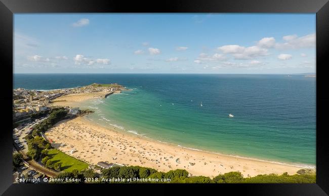 Aerial photo of Carbis bay in the stunning St Ives Framed Print by Jonny Essex