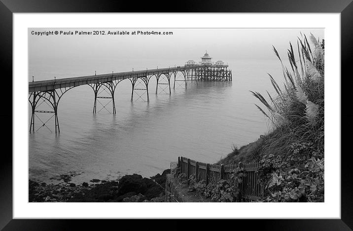 Clevedon Pier in black/white Framed Mounted Print by Paula Palmer canvas