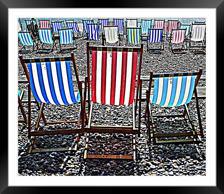 Deckchairs in Beer Devon Framed Mounted Print by Paula Palmer canvas