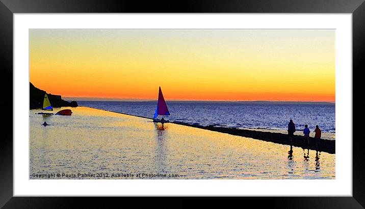 Man overboard in the sunset! Framed Mounted Print by Paula Palmer canvas