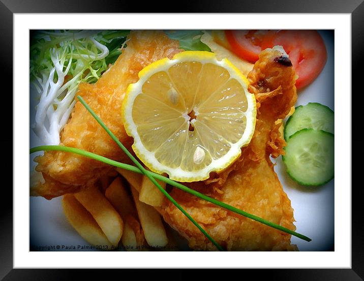 Beer battered fish and chips! Framed Mounted Print by Paula Palmer canvas