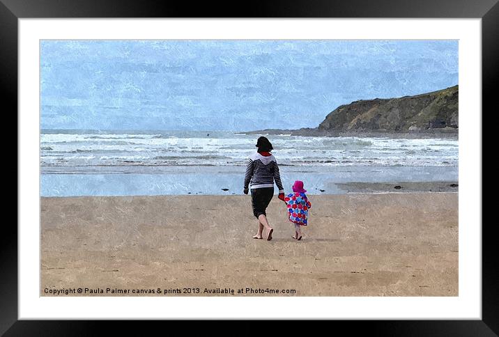 Croyde Beach  Devon for a mum and child Framed Mounted Print by Paula Palmer canvas