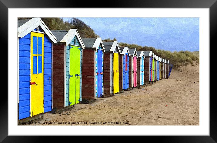 Croyde Beach huts in winter 2 Framed Mounted Print by Paula Palmer canvas