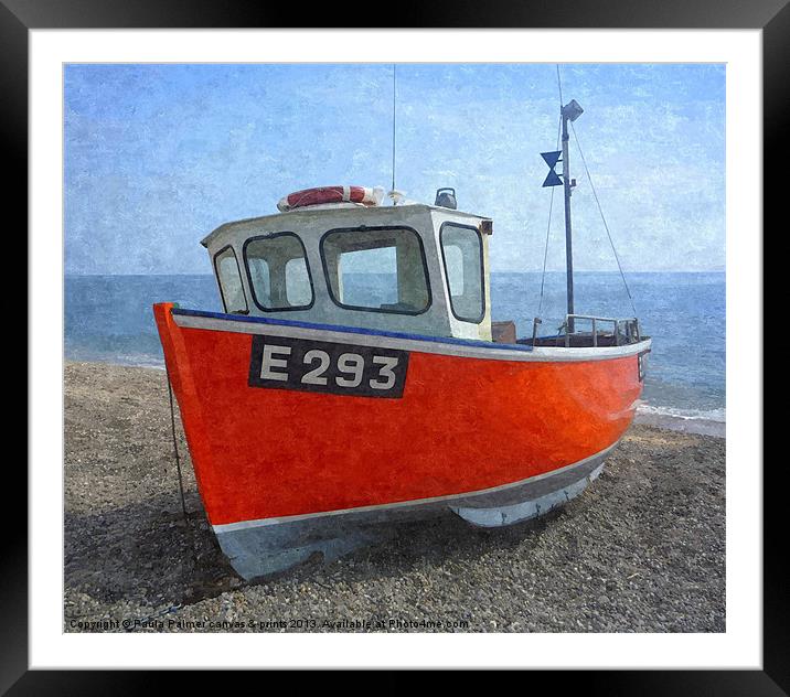 Beached boat at Branscombe 2 Framed Mounted Print by Paula Palmer canvas