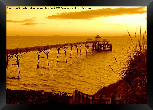 Evening view of Clevedon pier Framed Print by Paula Palmer canvas